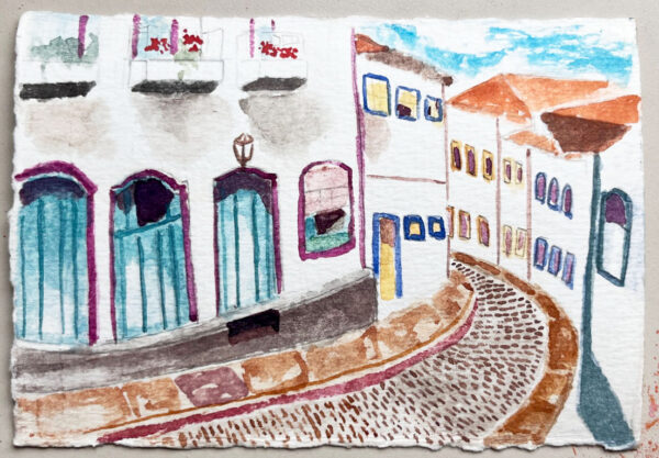 Pintura em aquarela: Rua de Ouro Preto