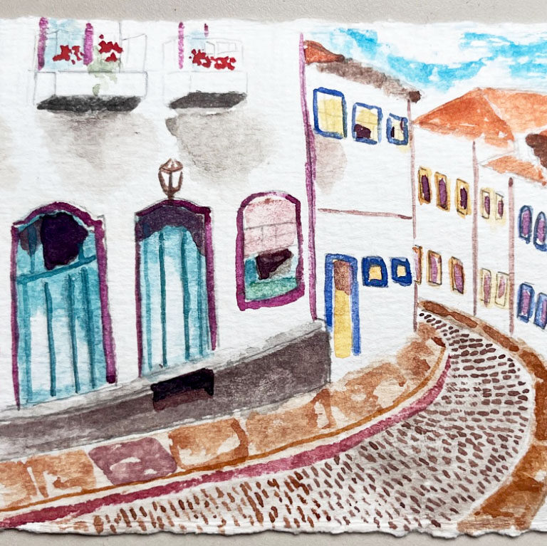 Pintura em aquarela: Rua de Ouro Preto